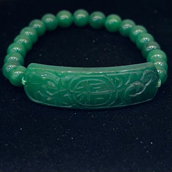 Jadeite Jade Beaded Stretch Bracelet Women's Size S/M Green Gemstone - Picture 5 of 9